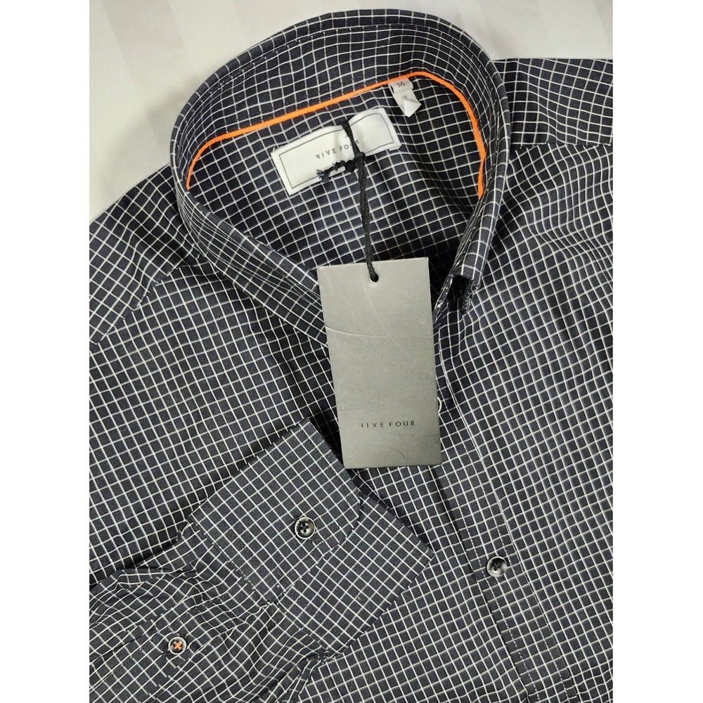 Five Four Nava Mens Medium Black White Grid Check Long Sleeve Button Shirt 0041